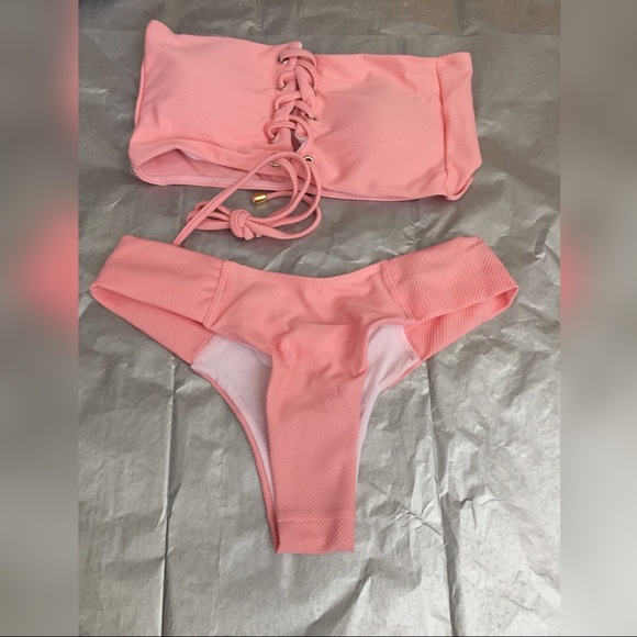 pink 2 piece bandeau bathing suit - Picture 4 of 4